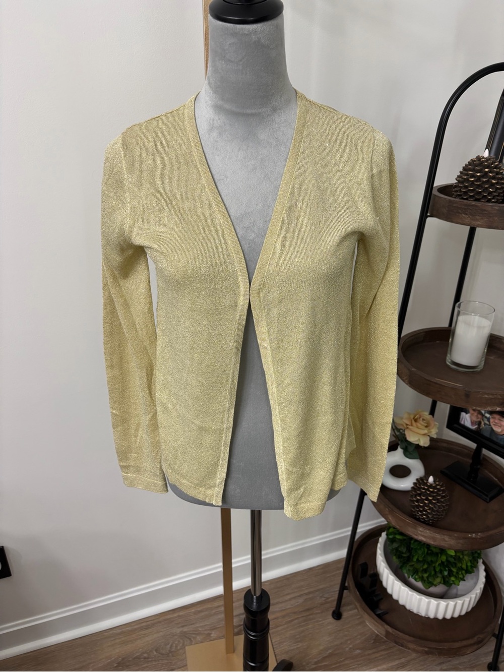 Serengeti Light Gold Metallic Open-Front Cardigan